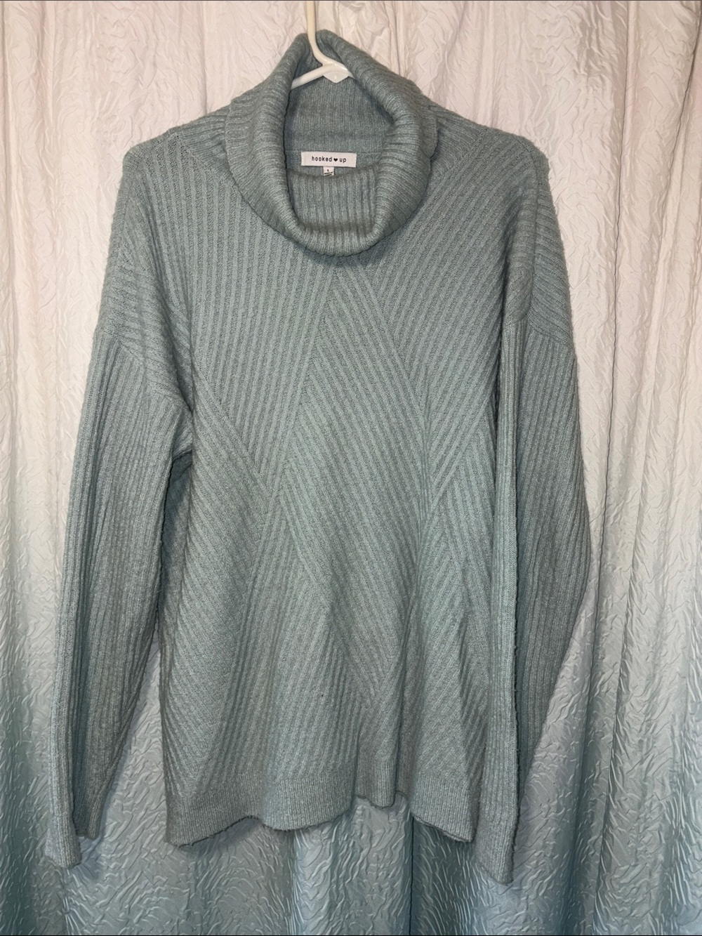 Hooked Up by IOT Sage Green Ribbed Cowl Neck Sweater